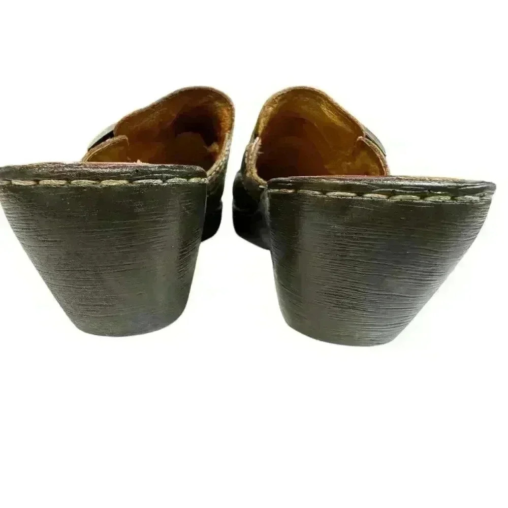 Born Leather Clogs Mules Wedges Womens Size 7/38 Buckle Detail Brown - Picture 5 of 9